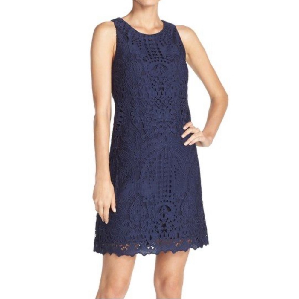 Eliza J Navy Blue Lace Sleeveless Cocktail Dress | Size 8